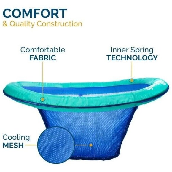 Swimways Spring Float Papasan Inflatable Mesh Seat Round Pool Blue Lounge Chair - Picture 4 of 6